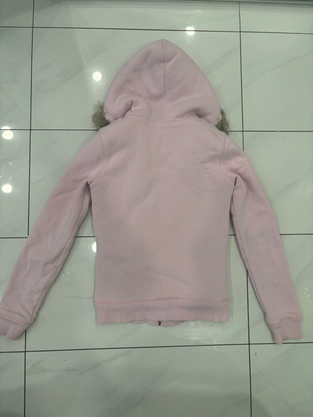Vintage Aeropostale Light Pink Zip-Up Hoodie with Faux Fur Hood - Picture 2 of 6